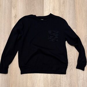 Express Black Crewneck Sweater with Camouflage Accent